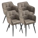 Set 4 scaune dining tapițate Birmingham taupe cu brațe