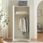 Dulap pentru haine Finning alb, 2 uși, bară și poliță, 176x80x52 cm