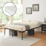 Pat metalic 140x200 cm cu saltea inclusă, negru, Vardo