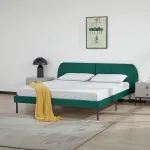 Pat tapițat Porvoo din catifea 160x200 cm, verde închis, cu somieră