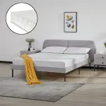 Pat tapițat Porvoo 140x200 cm cu saltea inclusă, textil gri