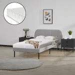 Pat tapițat Porvoo cu saltea, textil gri, 90x200 cm, [en.casa]