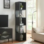 Bibliotecă metalică neagră cu 5 rafturi Finspång, 185x38x38 cm