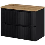 Dulap baie suspendat cu blat 80 cm, negru și stejar, 2 sertare