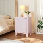 Noptieră metalică roz Inari cu ușă și raft interior, 57 x 40 x 30 cm