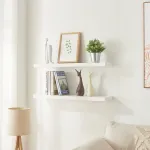 Set 2 rafturi de perete albe Stranda 80x20 cm, MDF si metal