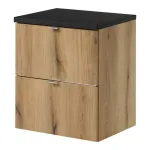 Dulap baie suspendat cu 2 sertare Skelbolu 50 cm stejar și negru