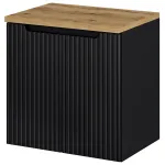 Dulap suspendat pentru lavoar Skelbolu, 60 cm, negru cu aspect stejar