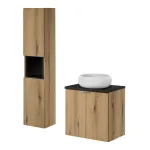 Set mobilier baie 60 cm cu lavoar și coloană, stejar și negru