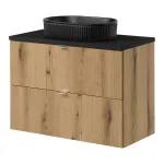 Dulap baie suspendat cu lavoar Skelbolu 80 cm, stejar și negru
