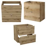 Set mobilier baie cu lavoar, oglindă și dulapuri suspendate, stejar