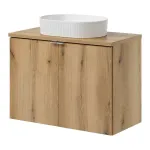 Masca lavoar suspendată Skelbolu 80 cm cu 2 uși, aspect stejar