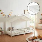 Pat copii tip căsuță Brome 90x200 cm alb cu saltea inclusă