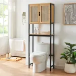 Dulap toaleta Tervola pentru baie, 172x63x27 cm, negru/bambus