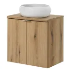 Dulap baie suspendat cu lavoar ceramic Skelbolu 60 cm, stejar