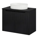 Dulap baie suspendat cu lavoar ceramic, 2 usi, 80 cm, negru