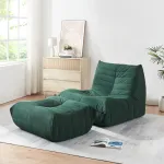 Fotoliu de podea cu taburet Kodsø, cord verde, 75x90x100 cm