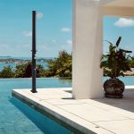 Duș solar exterior cu duș pentru picioare, 18L, 215 cm, negru