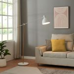 Lampadar Banchory din metal, 163 cm, aspect lemn și alb