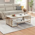 Couchtisch Klibro 120x60x42 cm Marmoroptik, weiß/Goldfarben [en.casa]