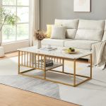 Couchtisch Raukurg 120x60x44 cm Marmoroptik, weiß/Goldfarben [en.casa]