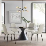 Set 4 scaune dining tapițate Elsern, bej, cadru metalic