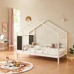 Pat pentru copii tip căsuță Lorenskog 90x200 cm, alb, din lemn