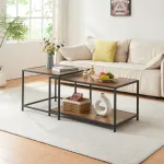 Set 2 măsuțe de cafea suprapozabile, negre, aspect stejar închis