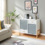 Sideboard Kvaefjord 72x80x40 cm mit zwei Jalousietüren Weiß/Grau [en.casa]