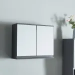 Dulap baie cu oglindă Overath, gri, suspendat, 60x20x49,5 cm