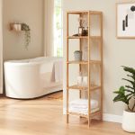 Raft baie din bambus Lierne cu 5 polite, natur, 140x33x34 cm