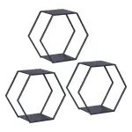 Set 3 rafturi hexagonale Tand din oțel negru pentru decor și depozitare