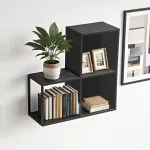 Set 3 rafturi de perete negre cu panou spate si lateral, din otel