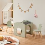 Masă de desen pentru copii Romso cu 2 scaune, verde mentă