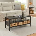 Masă de cafea Luniehti 100x40x48 cm, negru/natur, cu 2 uși