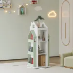 Bibliotecă rotativă pentru copii Vipsali, 108x40x40 cm, mint și alb