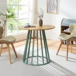 Masă dining rotundă Lensuu 80 cm verde pastel și aspect stejar