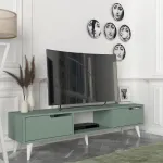 Comodă TV Kullila 160x35x40 cm verde cu alb, 2 uși