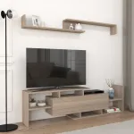 Comodă TV Liksefte cu etajeră de perete, decor stejar, 154 cm