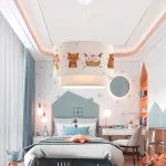 Lustră suspendată copii Lurgan albă cu animale de pădure