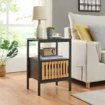 Noptieră Luniehti 58x40x33 cm negru/natur, cu ușă și raft