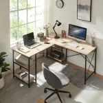 Birou de colț Klirurud cu 2 rafturi, montaj flexibil, aspect stejar