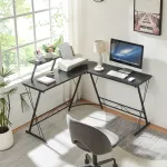 Birou de colț în formă de L Yremso, negru, 122x122x98 cm