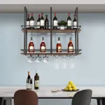 Raft suspendat pentru vinuri Hubro 100x30x84,5 cm negru nuc