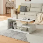 Masă de cafea Haarlem 90x50x41 cm, albă, aspect marmură