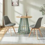 Set 2 scaune dining tapițate Bouclé gri cu picioare din lemn