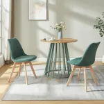 Set 2 scaune dining tapițate din cord, verde închis, picioare din lemn