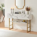 Consolă pentru hol Varberg cu 2 sertare, alb marmorat, 120 cm