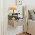 Noptieră suspendată Amberg cu sertar, aspect beton deschis