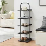 Pantofar metalic Poytya cu 5 rafturi, 119x34x32 cm, negru